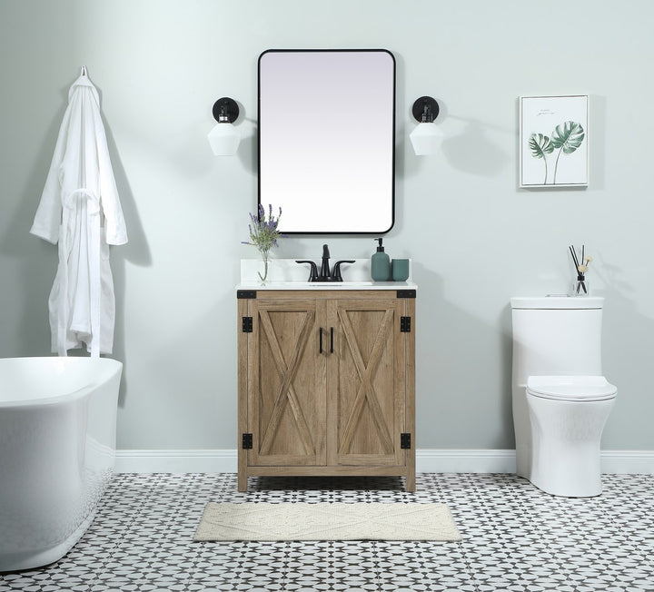 30 Inch Single Bathroom Vanity In Natural Oak With Backsplash - View 2 - Joshua Marshal
