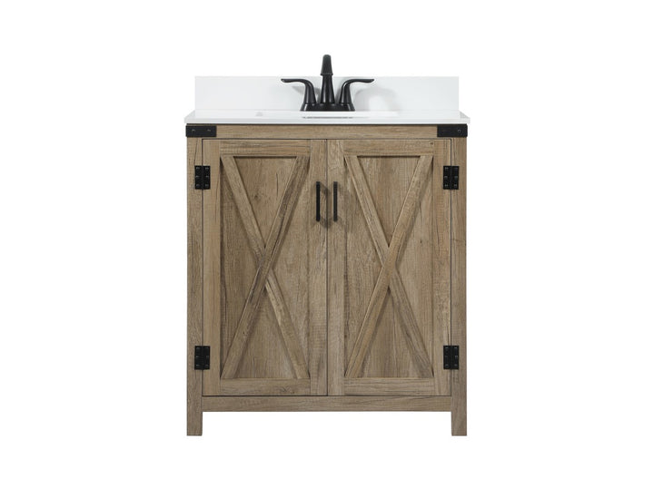 30 Inch Single Bathroom Vanity In Natural Oak With Backsplash - View 3 - Joshua Marshal