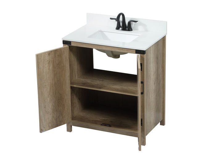 30 Inch Single Bathroom Vanity In Natural Oak With Backsplash - View 4 - Joshua Marshal