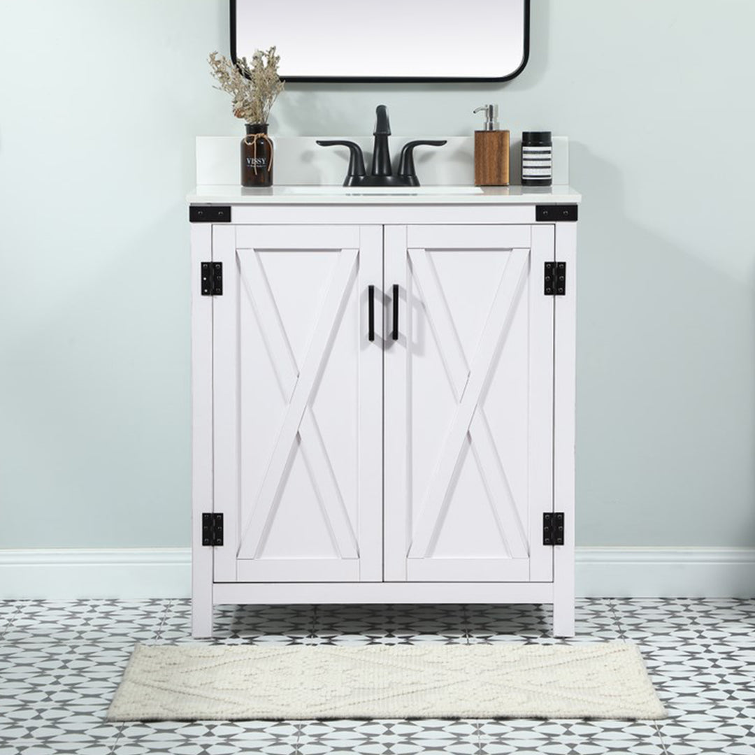 30 Inch Single Bathroom Vanity In White With Backsplash White Finish - KITCHEN & BATH by Joshua Marshal