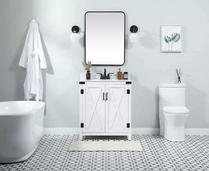 30 Inch Single Bathroom Vanity In White With Backsplash - View 2 - Joshua Marshal