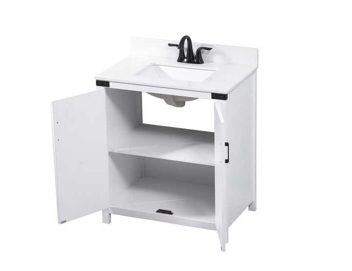 30 Inch Single Bathroom Vanity In White With Backsplash - View 5 - Joshua Marshal