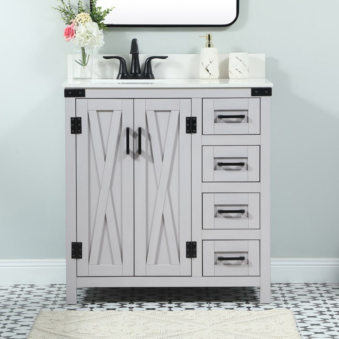 32 Inch Single Bathroom Vanity In Grey With Backsplash Grey Finish - KITCHEN & BATH by Joshua Marshal