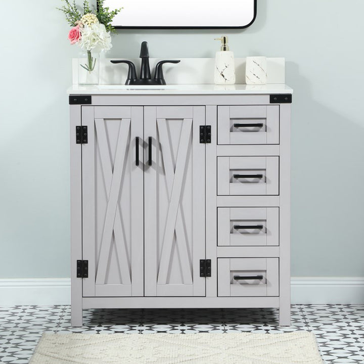 32 Inch Single Bathroom Vanity In Grey With Backsplash Grey Finish - KITCHEN & BATH by Joshua Marshal