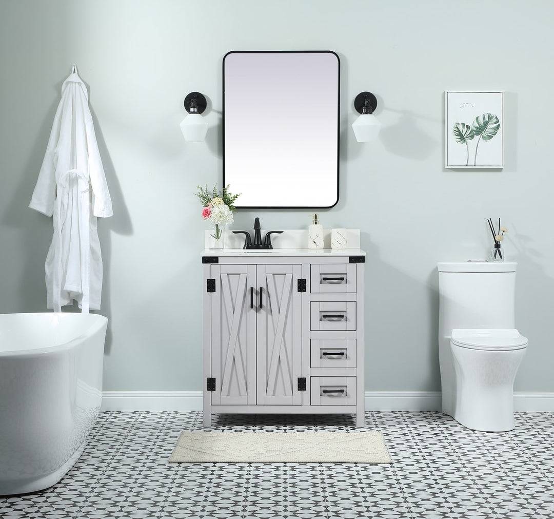 32 Inch Single Bathroom Vanity In Grey With Backsplash - View 2 - Joshua Marshal
