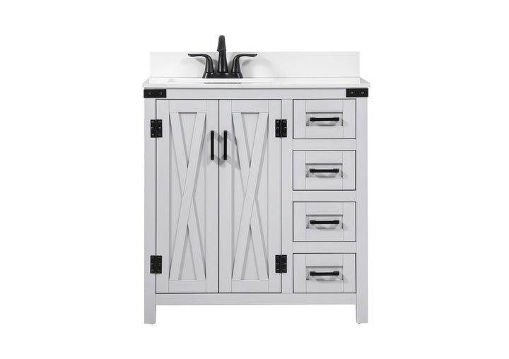 32 Inch Single Bathroom Vanity In Grey With Backsplash - View 3 - Joshua Marshal