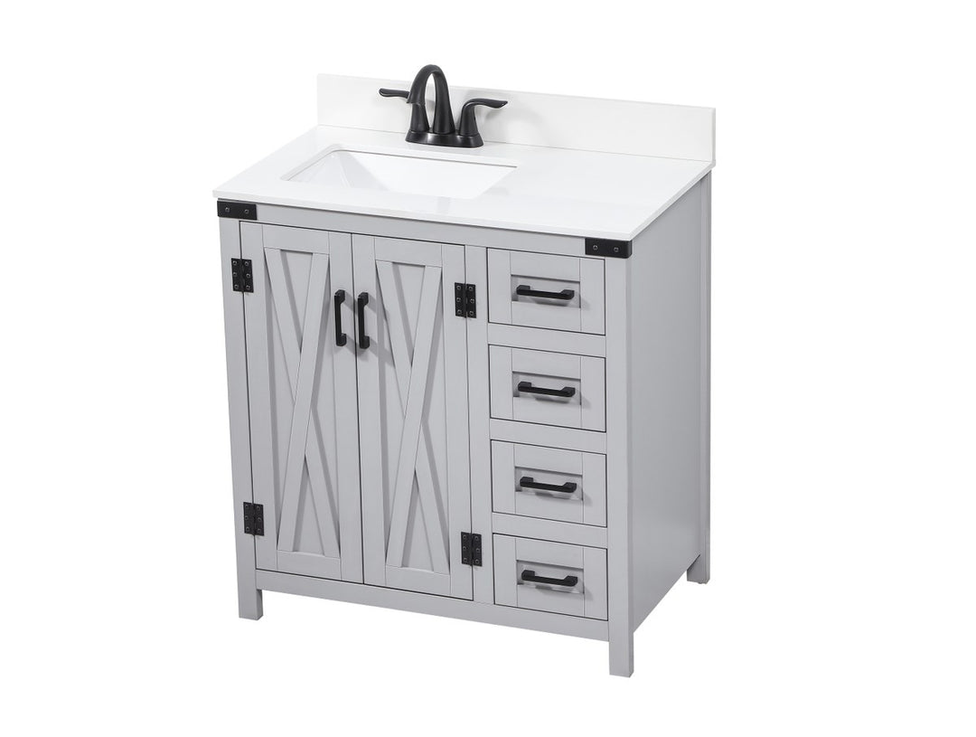 32 Inch Single Bathroom Vanity In Grey With Backsplash - View 4 - Joshua Marshal