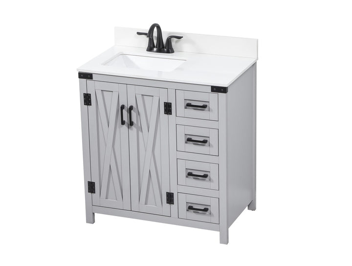 32 Inch Single Bathroom Vanity In Grey With Backsplash - View 4 - Joshua Marshal