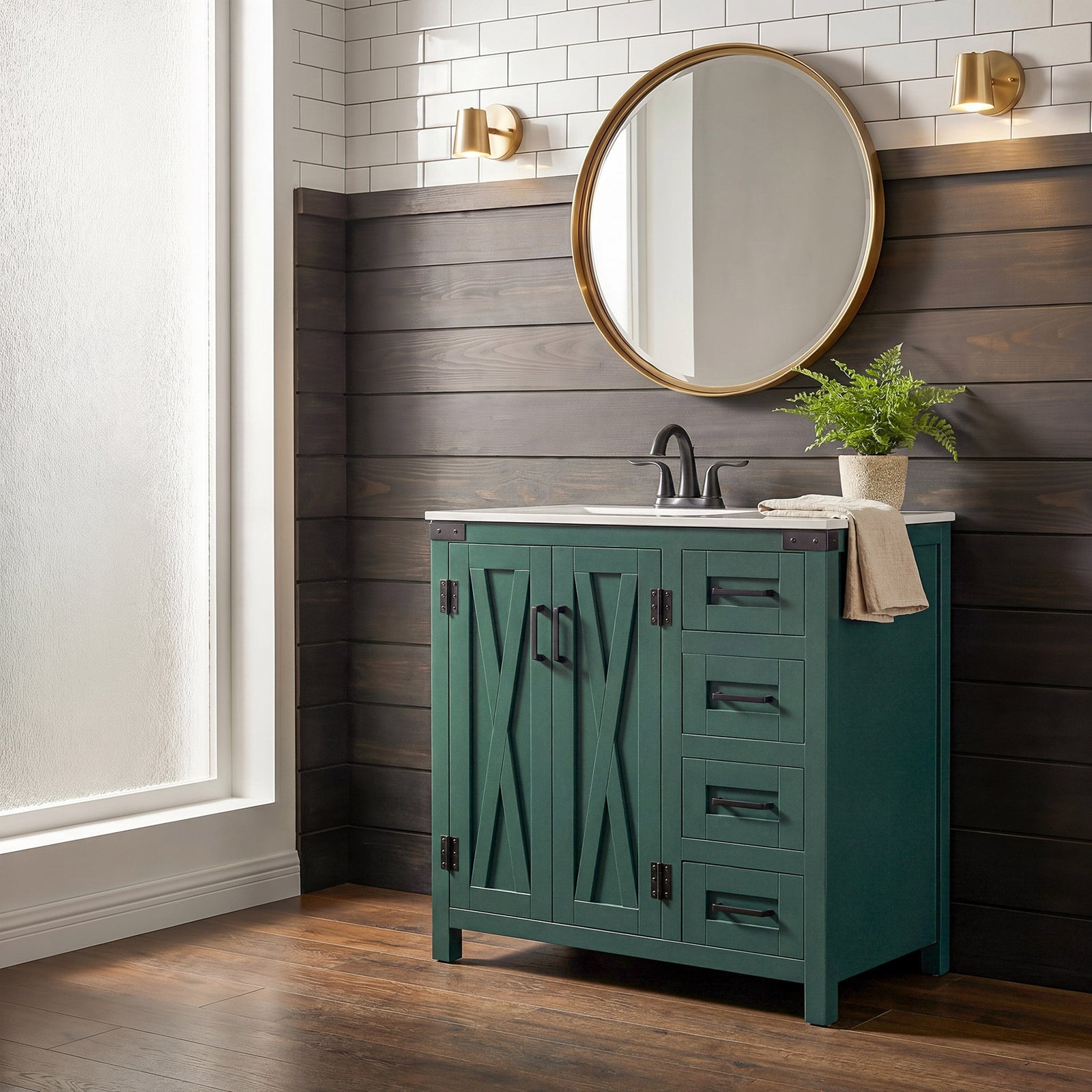 32 Inch Single Bathroom Vanity In Green - View 2 - Joshua Marshal