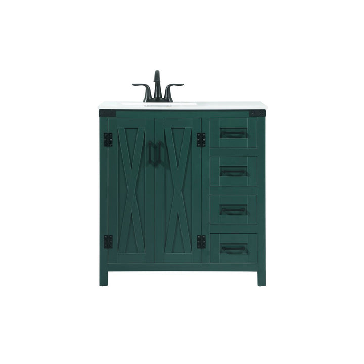 32 Inch Single Bathroom Vanity In Green - View 3 - Joshua Marshal