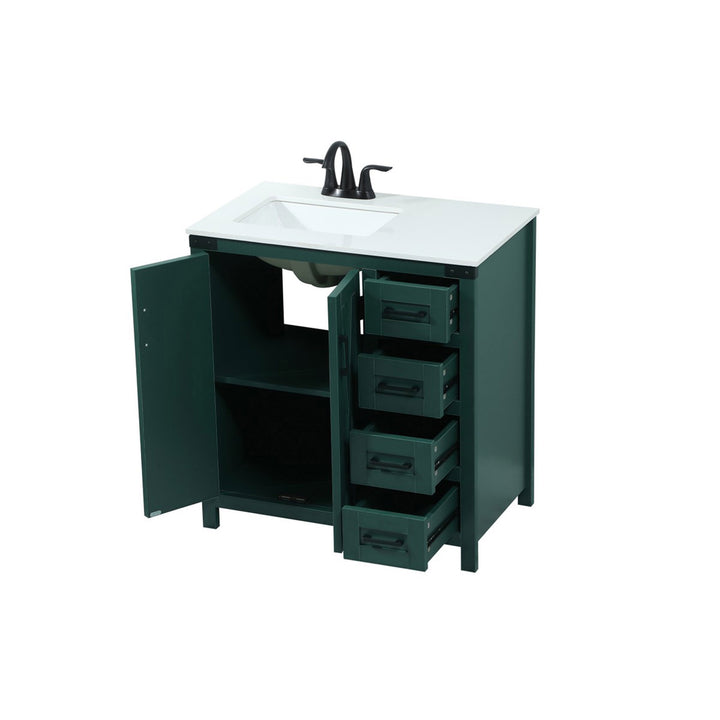 32 Inch Single Bathroom Vanity In Green - View 4 - Joshua Marshal