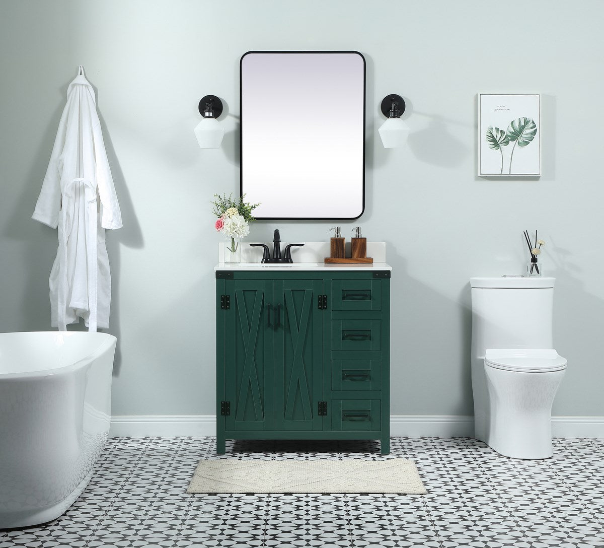 32 Inch Single Bathroom Vanity In Green With Backsplash - View 2 - Joshua Marshal