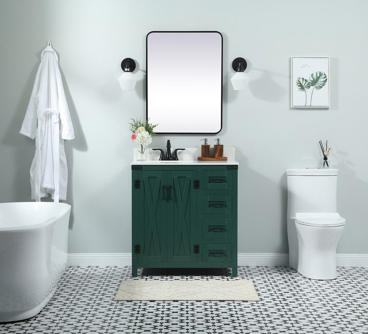 32 Inch Single Bathroom Vanity In Green With Backsplash - View 2 - Joshua Marshal