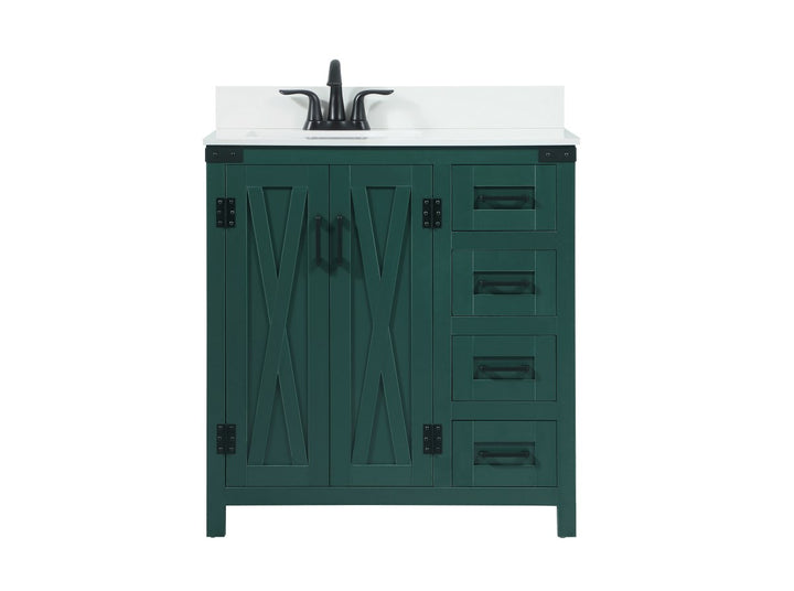 32 Inch Single Bathroom Vanity In Green With Backsplash - View 3 - Joshua Marshal