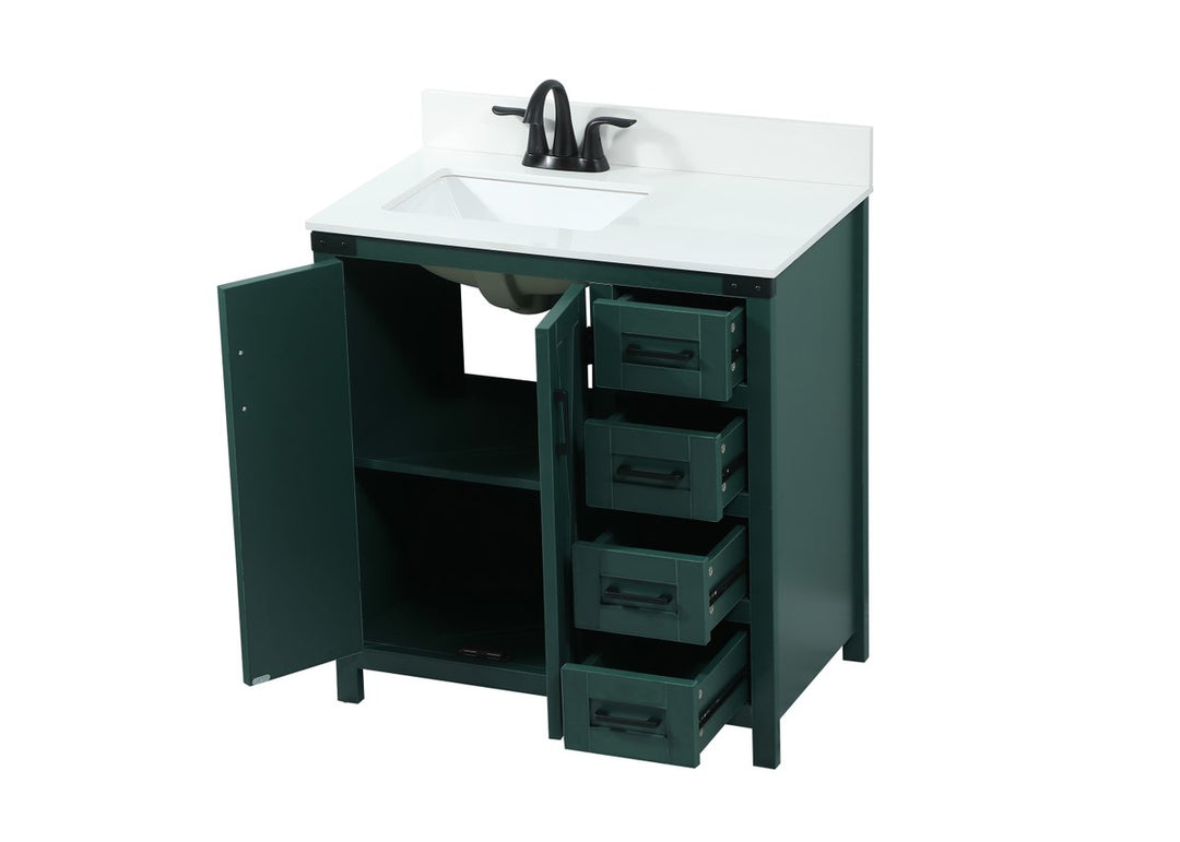 32 Inch Single Bathroom Vanity In Green With Backsplash - View 4 - Joshua Marshal