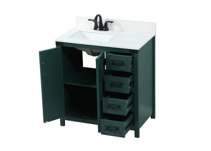 32 Inch Single Bathroom Vanity In Green With Backsplash - View 4 - Joshua Marshal