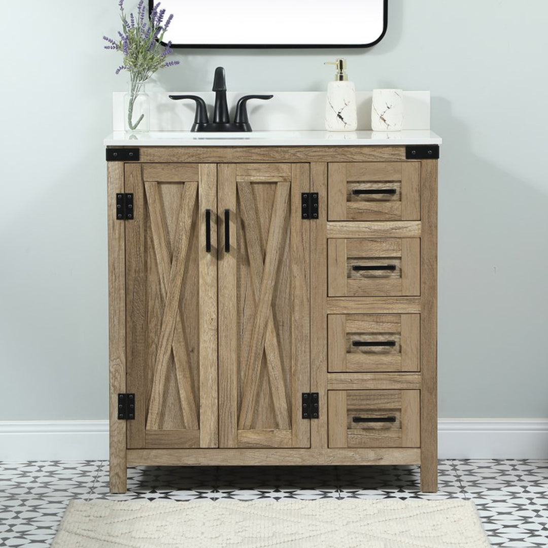 32 Inch Single Bathroom Vanity In Natural Oak With Backsplash Natural Oak Finish - KITCHEN & BATH by Joshua Marshal