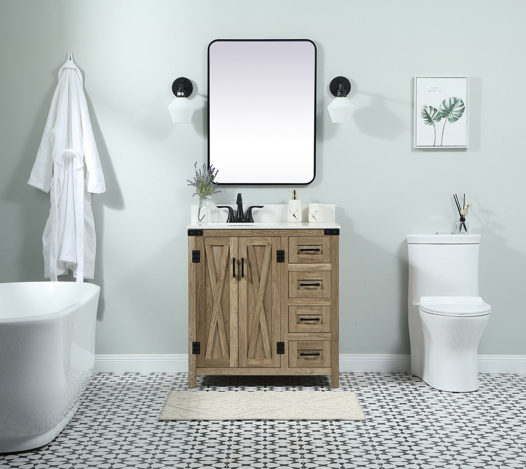 32 Inch Single Bathroom Vanity In Natural Oak With Backsplash - View 2 - Joshua Marshal