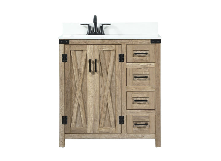 32 Inch Single Bathroom Vanity In Natural Oak With Backsplash - View 3 - Joshua Marshal