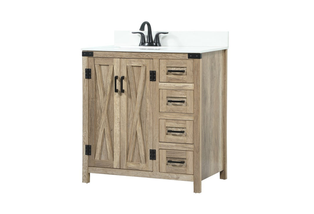 32 Inch Single Bathroom Vanity In Natural Oak With Backsplash - View 4 - Joshua Marshal