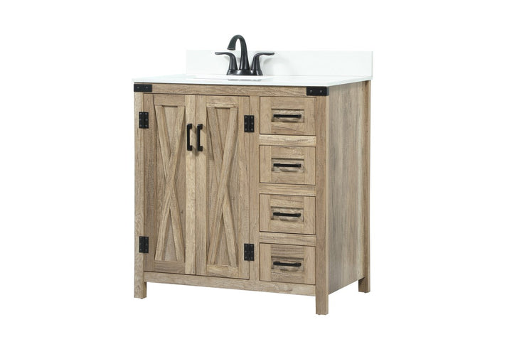 32 Inch Single Bathroom Vanity In Natural Oak With Backsplash - View 4 - Joshua Marshal