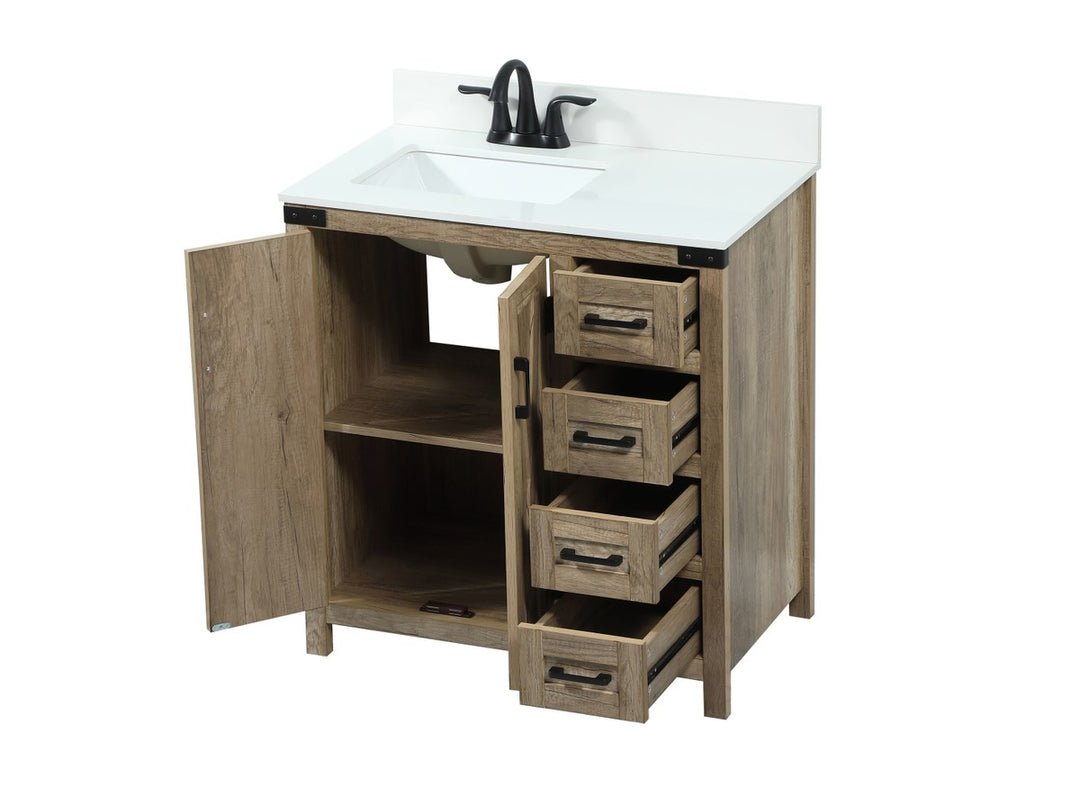 32 Inch Single Bathroom Vanity In Natural Oak With Backsplash - View 5 - Joshua Marshal