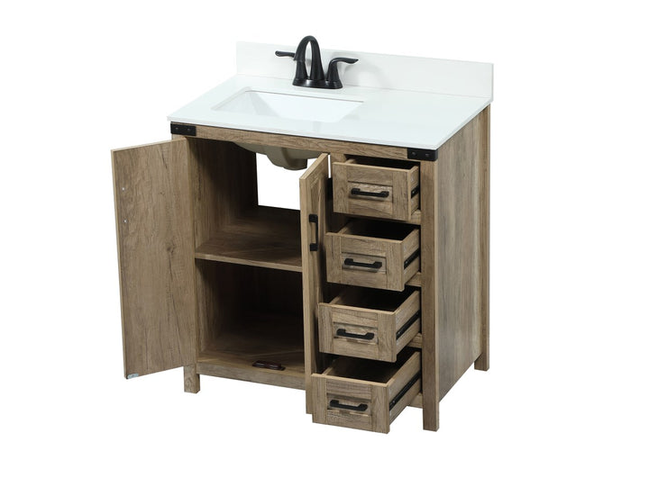 32 Inch Single Bathroom Vanity In Natural Oak With Backsplash - View 5 - Joshua Marshal