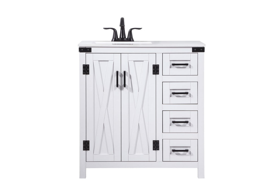 32 Inch Single Bathroom Vanity In White - View 3 - Joshua Marshal