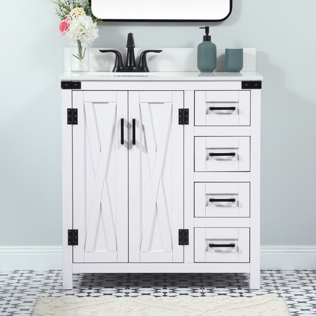 32 Inch Single Bathroom Vanity In White With Backsplash White Finish - KITCHEN & BATH by Joshua Marshal
