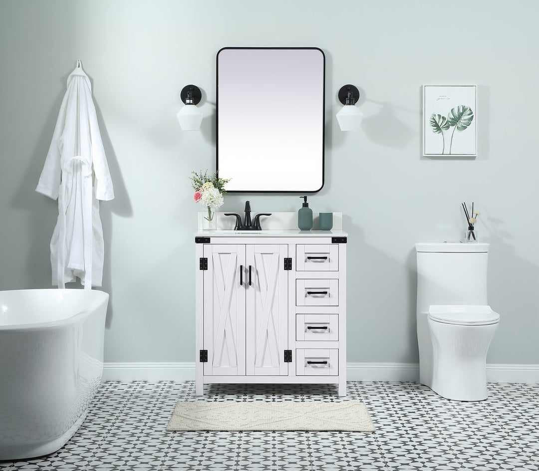 32 Inch Single Bathroom Vanity In White With Backsplash - View 2 - Joshua Marshal