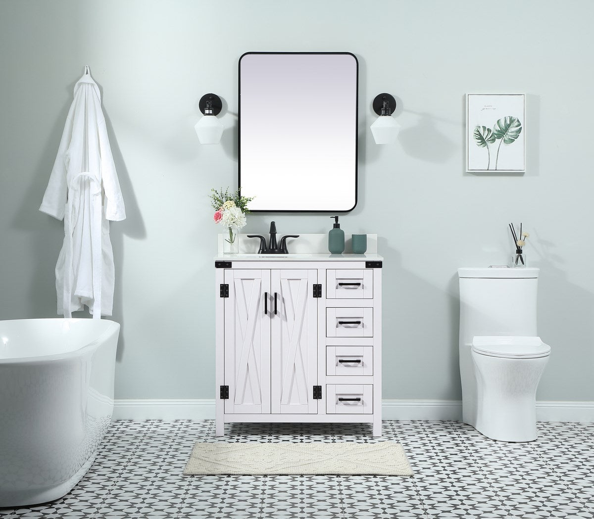 32 Inch Single Bathroom Vanity In White With Backsplash - View 2 - Joshua Marshal