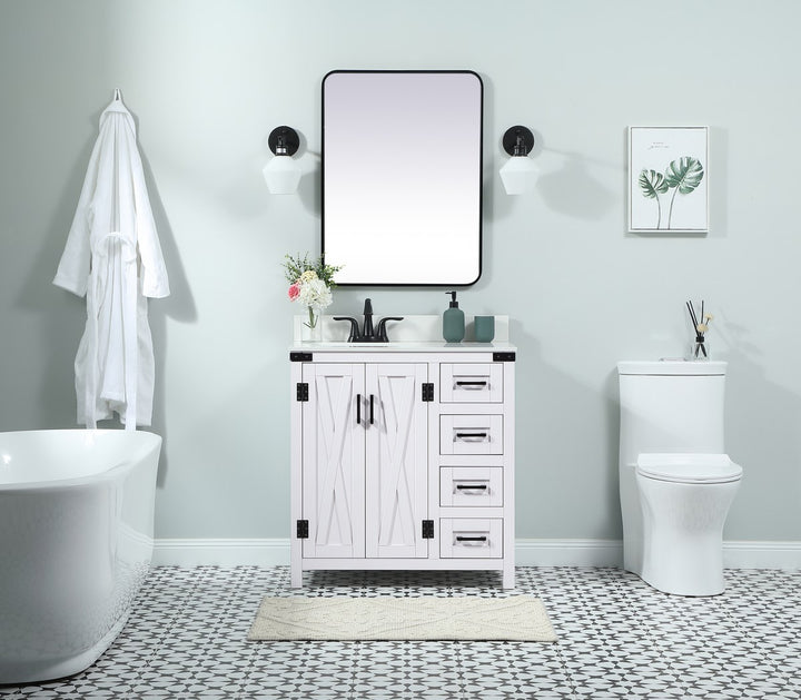 32 Inch Single Bathroom Vanity In White With Backsplash - View 2 - Joshua Marshal