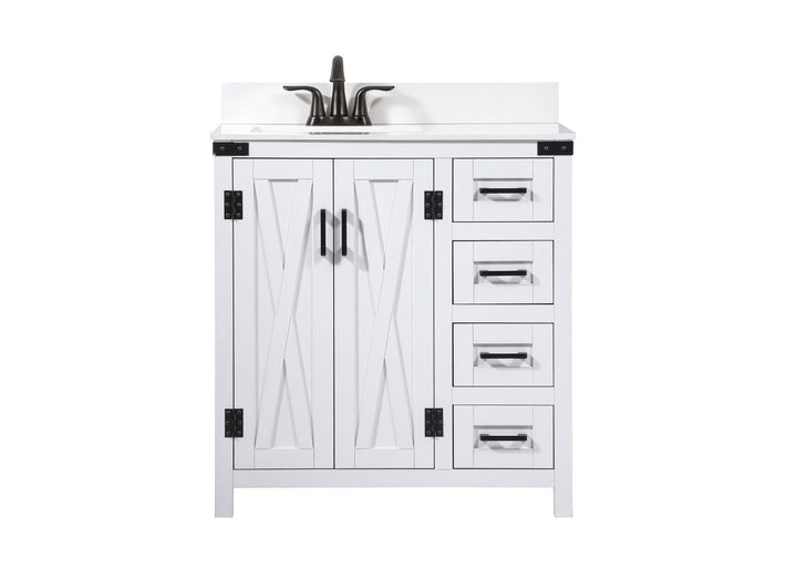 32 Inch Single Bathroom Vanity In White With Backsplash - View 3 - Joshua Marshal