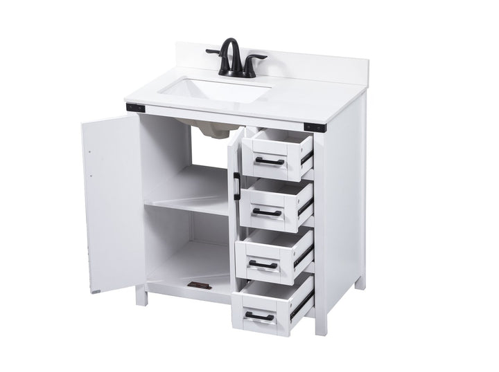 32 Inch Single Bathroom Vanity In White With Backsplash - View 4 - Joshua Marshal