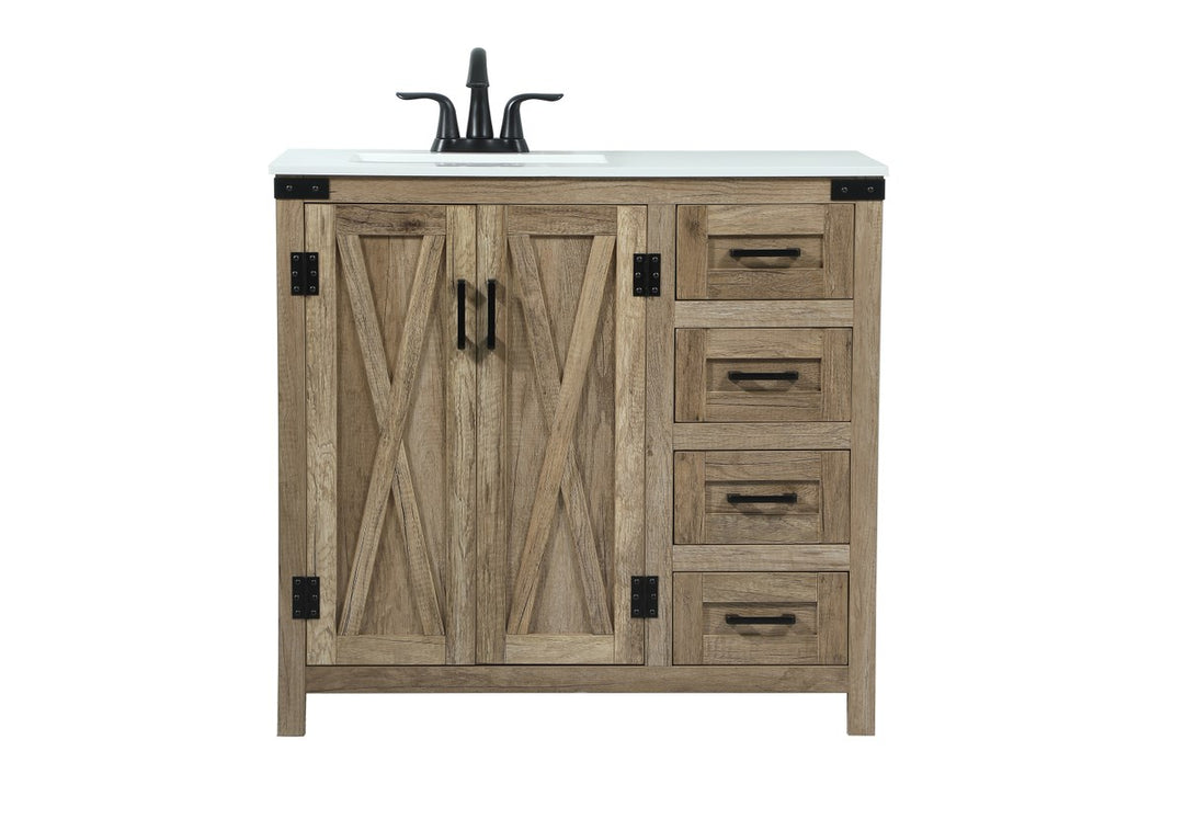 36 Inch Single Bathroom Vanity In Natural Oak - View 3 - Joshua Marshal