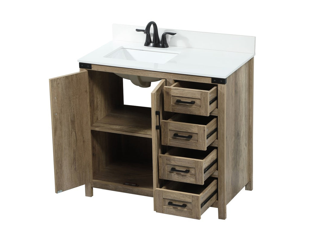 36 Inch Single Bathroom Vanity In Natural Oak - View 4 - Joshua Marshal
