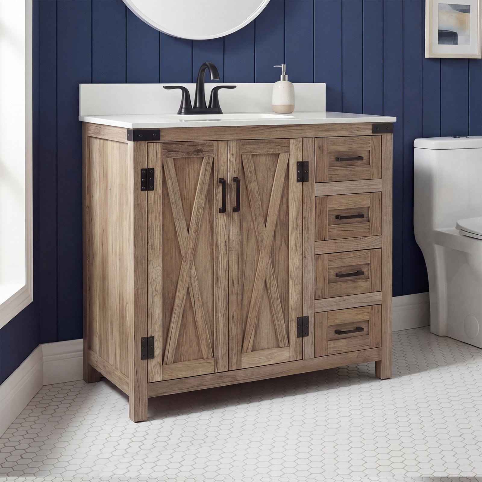 36 Inch Single Bathroom Vanity In Natural Oak With Backsplash Natural Oak Finish - KITCHEN & BATH by Joshua Marshal