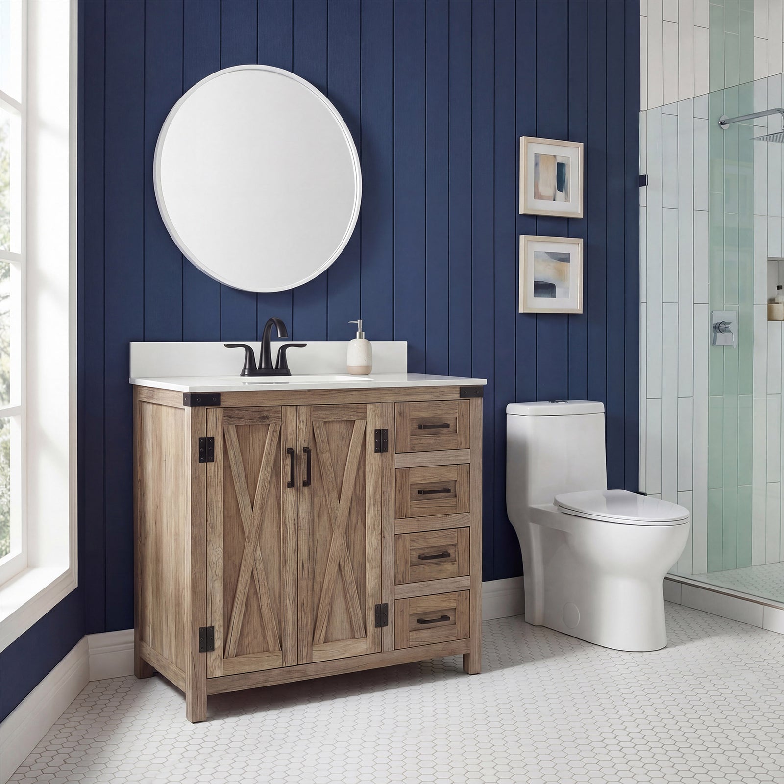 36 Inch Single Bathroom Vanity In Natural Oak With Backsplash - View 2 - Joshua Marshal