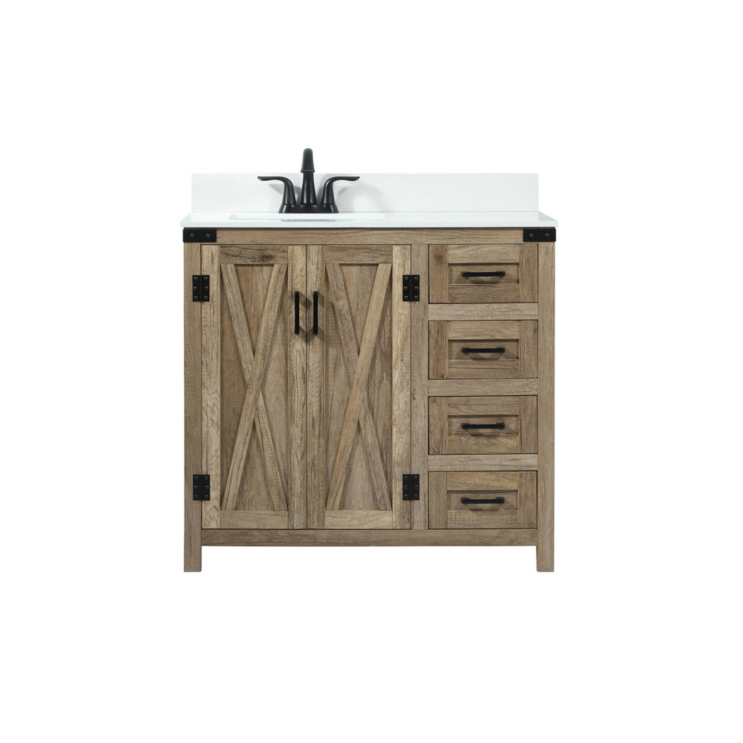 36 Inch Single Bathroom Vanity In Natural Oak With Backsplash - View 3 - Joshua Marshal