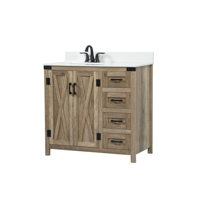 36 Inch Single Bathroom Vanity In Natural Oak With Backsplash - View 4 - Joshua Marshal