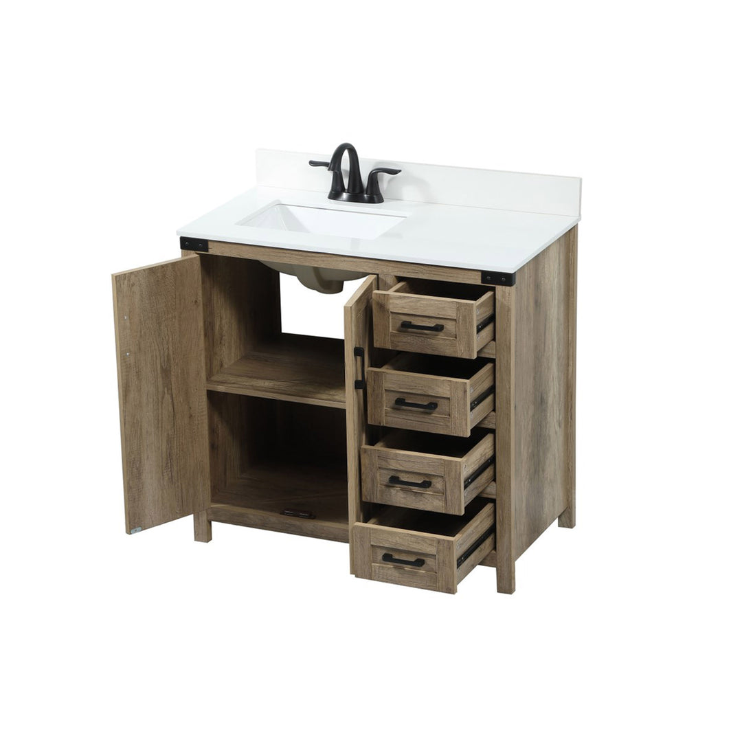 36 Inch Single Bathroom Vanity In Natural Oak With Backsplash - View 5 - Joshua Marshal