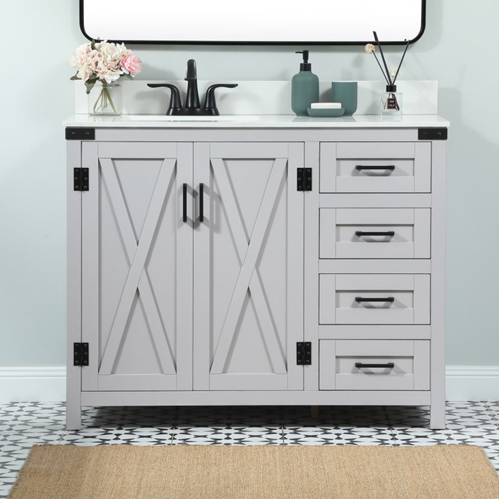 42 Inch Single Bathroom Vanity In Grey With Backsplash Grey Finish - KITCHEN & BATH by Joshua Marshal
