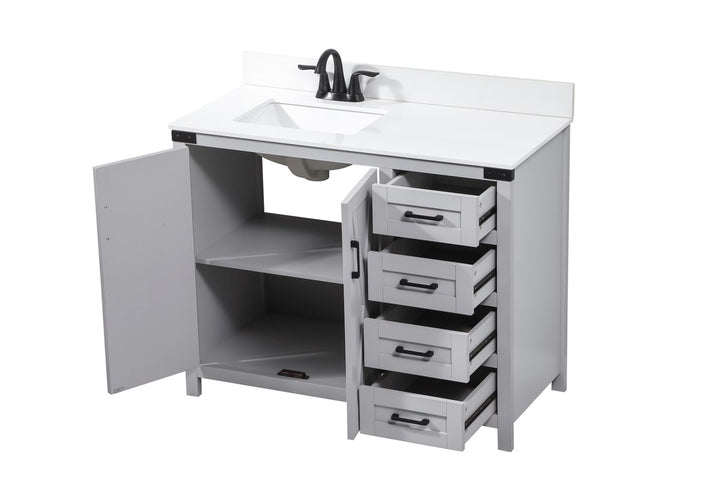 42 Inch Single Bathroom Vanity In Grey With Backsplash - View 4 - Joshua Marshal