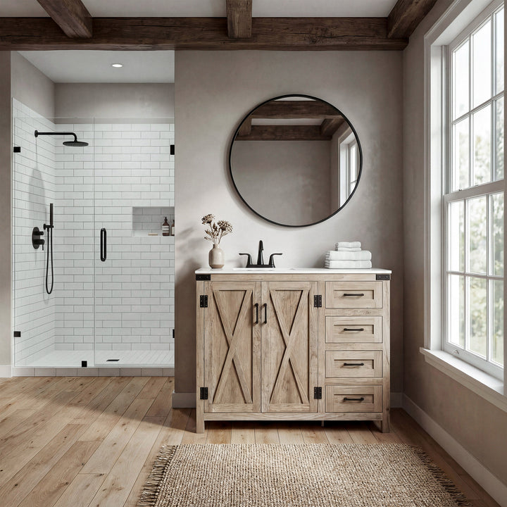 42 Inch Single Bathroom Vanity In Natural Oak - View 2 - Joshua Marshal
