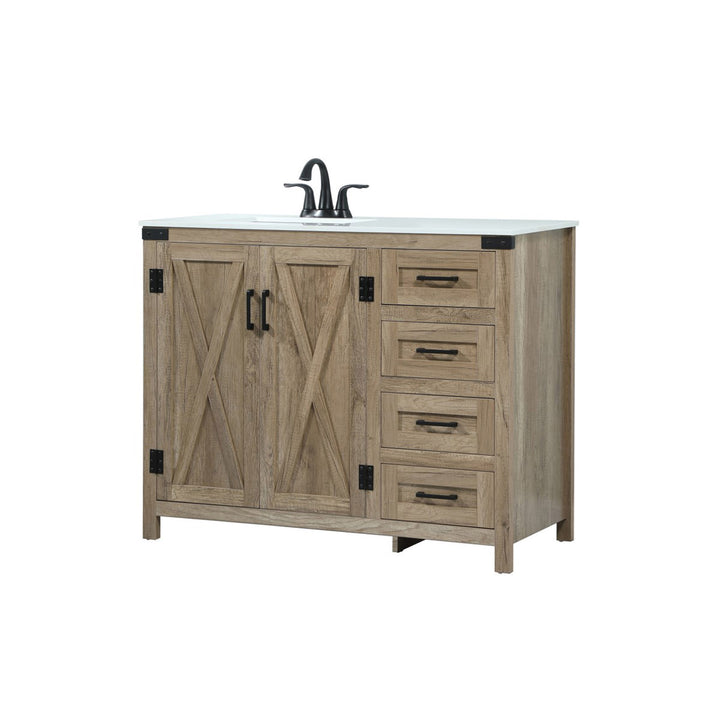 42 Inch Single Bathroom Vanity In Natural Oak - View 4 - Joshua Marshal