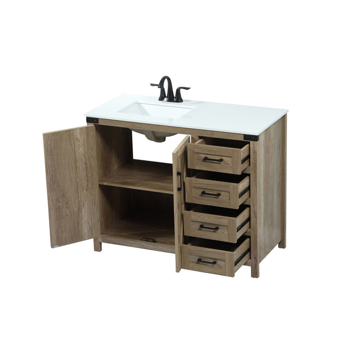 42 Inch Single Bathroom Vanity In Natural Oak - View 5 - Joshua Marshal