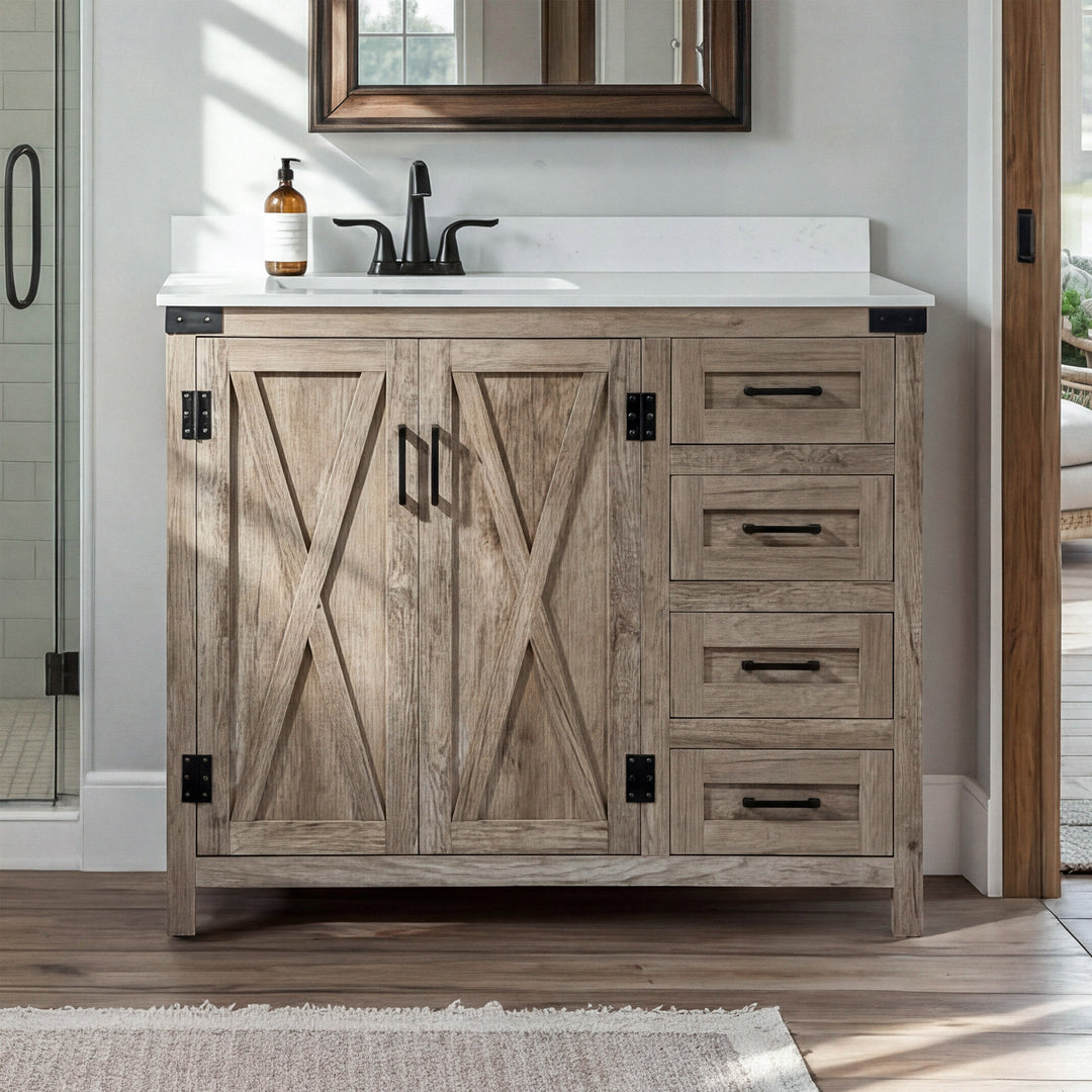 42 Inch Single Bathroom Vanity In Natural Oak With Backsplash Natural Oak Finish - KITCHEN & BATH by Joshua Marshal