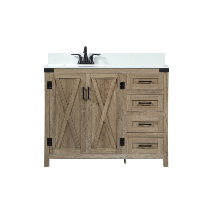 42 Inch Single Bathroom Vanity In Natural Oak With Backsplash - View 3 - Joshua Marshal