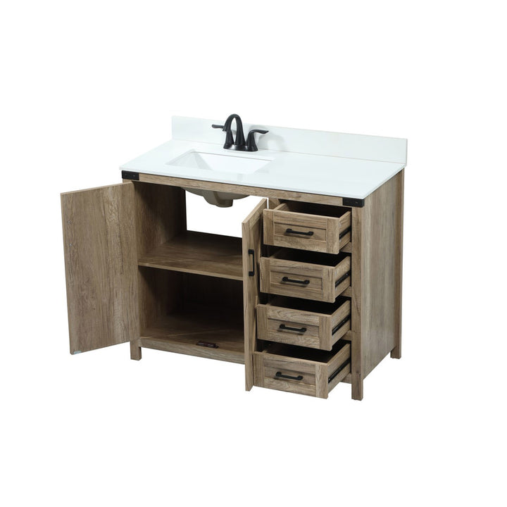 42 Inch Single Bathroom Vanity In Natural Oak With Backsplash - View 5 - Joshua Marshal