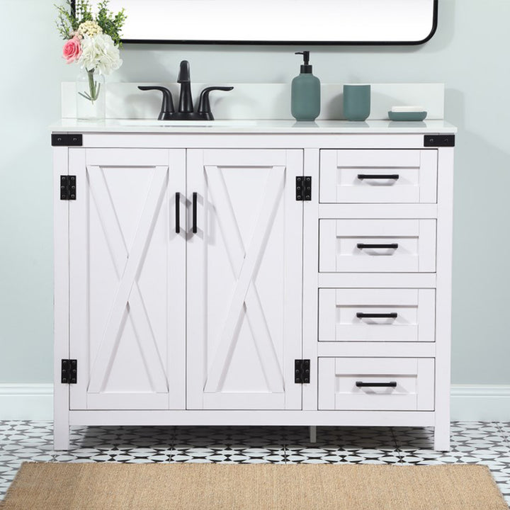 42 Inch Single Bathroom Vanity In White With Backsplash White Finish - KITCHEN & BATH by Joshua Marshal